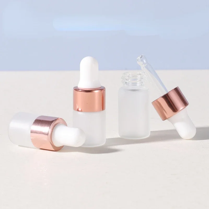Rose Water Spray - ขวดขวดแก้วฝาปั๊มฝ้ากระจกทองคำสีกุหลาบแบบพกพาขนาด1มล. 2มล. 3มล. ขวดน้ำหอมน้ำมัน Essential สำหรับเดินทางขวดแก้วฝาปั๊มแบบขวด